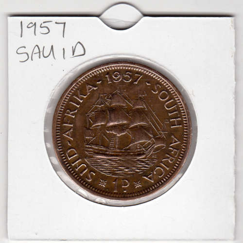 1957 Union Of South Africa - 1 Penny - 1D - In 2 x 2 Coin Flip