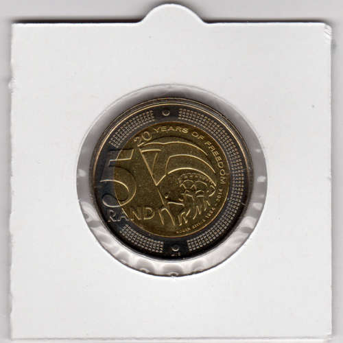 20 Years Of Democracy Five Rand - R5 2014 - Uncirculated In 2 x 2 Coin Flip