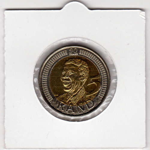 Nelson Mandela 90 Year Birthday Five Rand - R5 2008 - Uncirculated In 2 x 2 Coin Flip