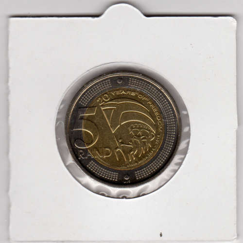 20 Years Of Democracy Five Rand - R5 2014 - Uncirculated In 2 x 2 Coin Flip
