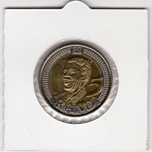 Nelson Mandela 90 Year Birthday Five Rand - R5 2008 - Uncirculated In 2 x 2 Coin Flip