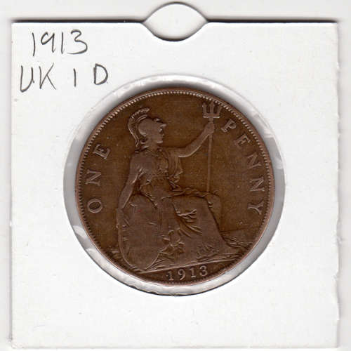 1913 UK - 1 Penny - 1D - In 2 x 2 Coin Flip