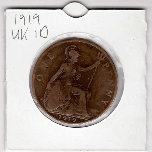 1919 UK - 1 Penny - 1D - In 2 x 2 Coin Flip