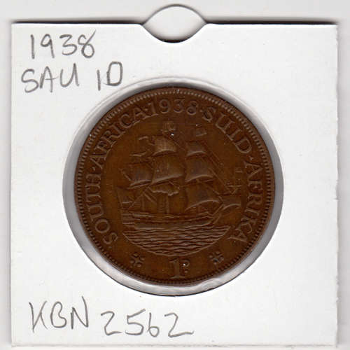1938 Union Of South Africa - 1 Penny - 1D - In 2 x 2 Coin Flip