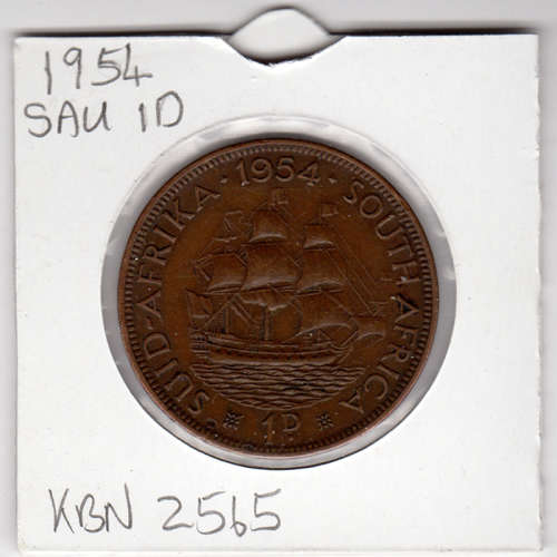 1954 Union Of South Africa - 1 Penny - 1D - In 2 x 2 Coin Flip