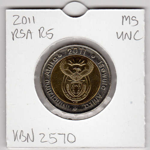 Reserve Bank 90 Years Five Rand - R5 2011 - Uncirculated In 2 x 2 Coin Flip