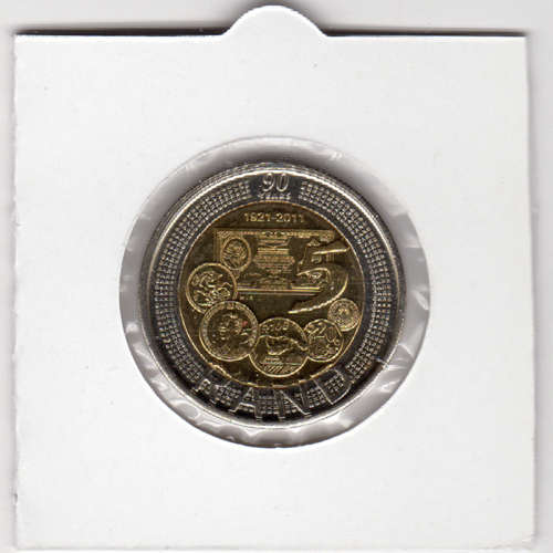 Reserve Bank 90 Years Five Rand - R5 2011 - Uncirculated In 2 x 2 Coin Flip