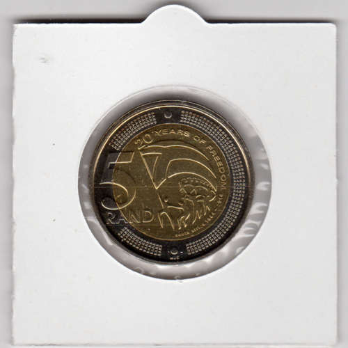 20 Years Of Democracy Five Rand - R5 2014 - Uncirculated In 2 x 2 Coin Flip