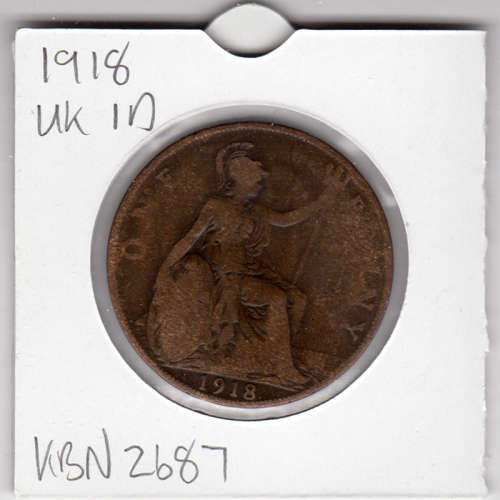 1918 UK - 1 Penny - 1D - In 2 x 2 Coin Flip