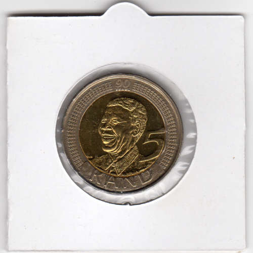 Nelson Mandela 90 Year Birthday Five Rand - R5 2008 - Uncirculated In 2 x 2 Coin Flip