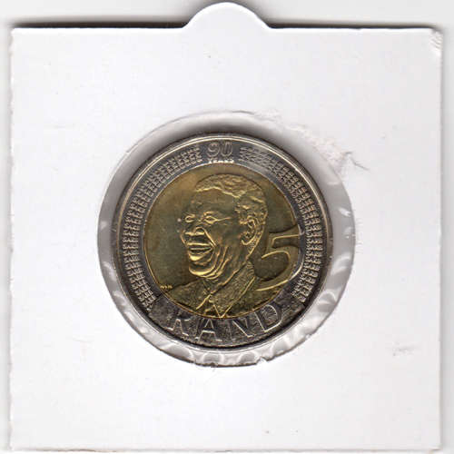 Nelson Mandela 90 Year Birthday Five Rand - R5 2008 - Uncirculated In 2 x 2 Coin Flip