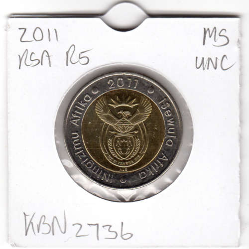 Reserve Bank 90 Years Five Rand - R5 2011 - Uncirculated In 2 x 2 Coin Flip