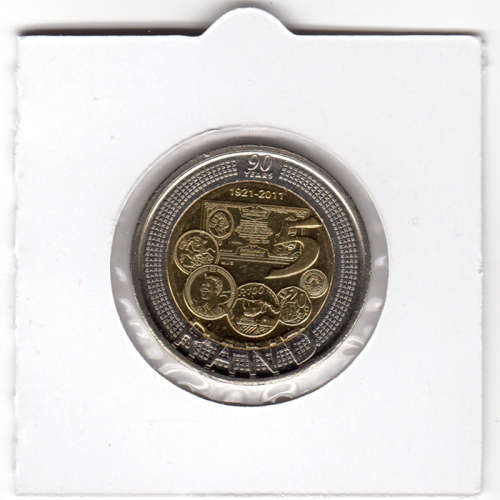 Reserve Bank 90 Years Five Rand - R5 2011 - Uncirculated In 2 x 2 Coin Flip