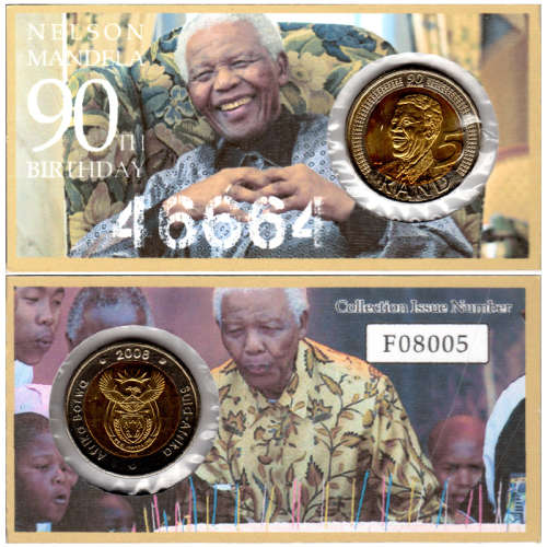 Nelson Mandela 90th Birthday Five Rand Coin Flip - R5 2008 MS63-MS70 Potential
