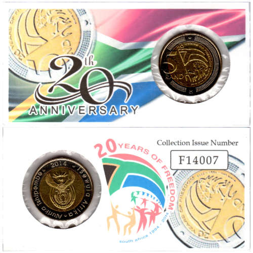 Democracy 20 Years Anniversary Five Rand Coin Flip - R5 2014 MS63-MS70 Potential