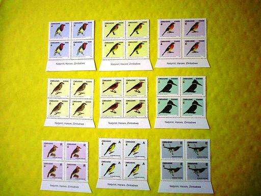 ZIMBABWE - HYPERINFLATION PERIOD - 2005 BIRDS DEFINITIVES (MNH) INSCRIPTION BLOCK SELECTION