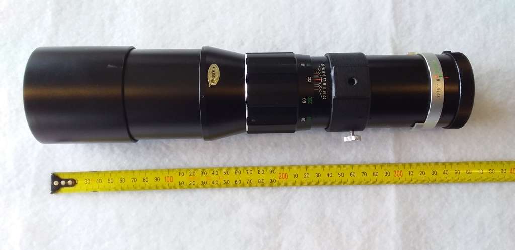 Soligor, 400mm F 6.3 , 72mm Prime lens with PX to M42 adaptor. In excellent condition.
