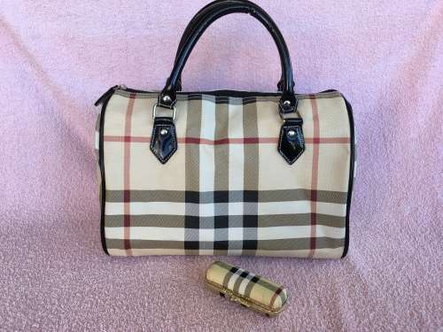 Burberry-Like Bowling bag with matching lipstick holder
