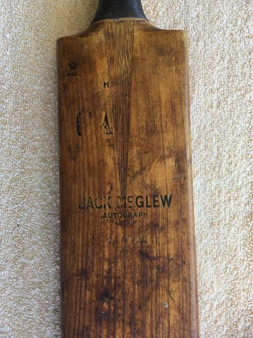 Vintage Jackie McGlew Autograph Cricket Bat