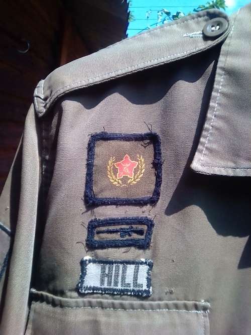 SADF BROWNS SHIRT WITH RANK NAME TAG AND OTHER BADGES