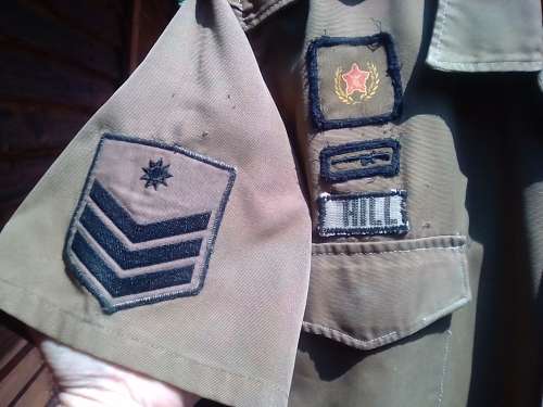 SADF BROWNS SHIRT WITH RANK NAME TAG AND OTHER BADGES