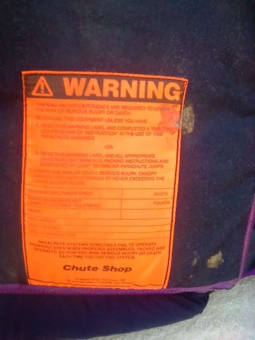 CONTOUR FREEFALL PARACHUTE -DO NOT USE ITEM NOT TESTED