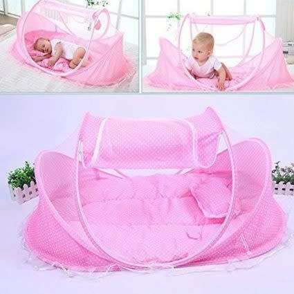 Baby Cushion Mat With Mosquito Net-  blue