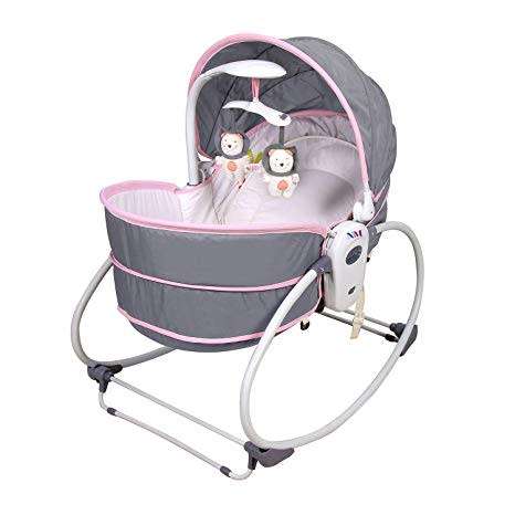 Premium 5 In 1 Newborn Baby Rocker Bassinet Bouncer Toddler Music Chair With Toy