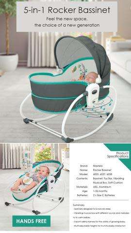 Premium 5 In 1 Newborn Baby Rocker Bassinet Bouncer Toddler Music Chair With Toy