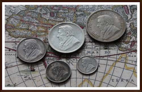 ZAR 1897 Parcial set 3P to 2 1/2 S, One Bid Take All, Circulated Coins in Good Conditions.