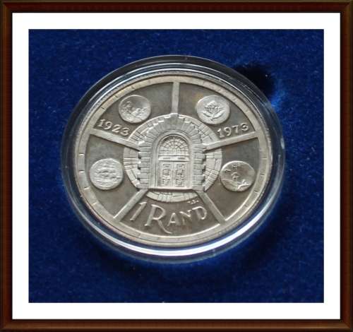 1974 S.A R1 Proof Commemorative 50 years the SA Mint, Excellent Proof Coin, Box as per Photo Pls.