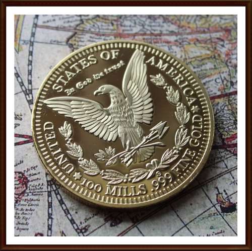 American 1896 Morgan Eagle 24ct gold clad 100 Mills Dollar, Excellent Coin.