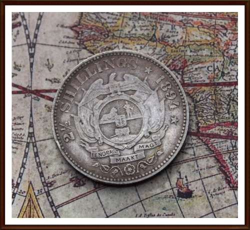 1894 ZAR Two and a Half Shillings, Circulated Coin, Conditions, as per Photo.