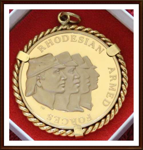 Rhodesia Medallion, of Rhod. Armed Forces, The Rims of the medallions are Gold Plated, as per Photo.