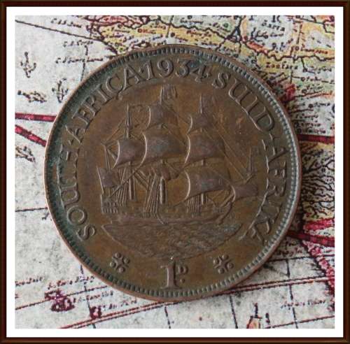 1934 S.A.U.  Penny, Circulated Coin, as per Photo.