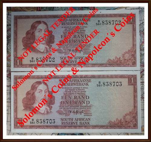TW de Jongh R1, Two Notes in Serial Number B561-838702-838703, Cir, Notes, as per Photo.