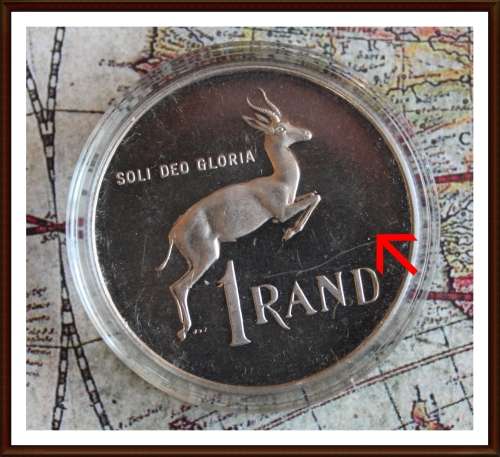 1977 Proof Coin, One Rand, With Little SCRATCHED as per Photo.