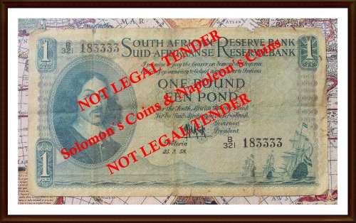 MH deKock  Uni. of South Africa, ONE POUND - EEN POUND, Date 25-2-1958 Circ. Note, as per Photo.