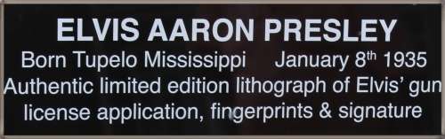 Elvis Presley, Authentic Limited Edition, Lithograph Elvis´ Gun License Application, as per Photo.