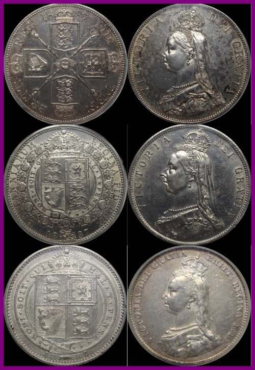 1887, Great Britain, Rare Partial Set of  Coins Almost UNC, as per Photo.