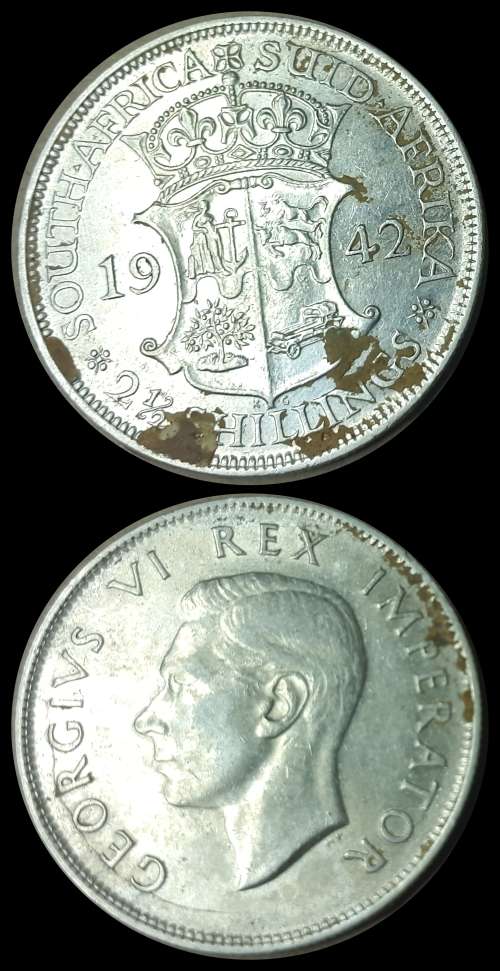 1942 Uni. of S. A. 2 1/2 Shillings, Coin in Circulated Conditions, as per Photo.