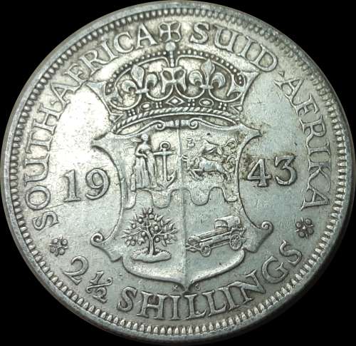 1943 Uni. of S. A. 2 1/2 Shillings, Coin in Circulated Conditions, as per Photo.