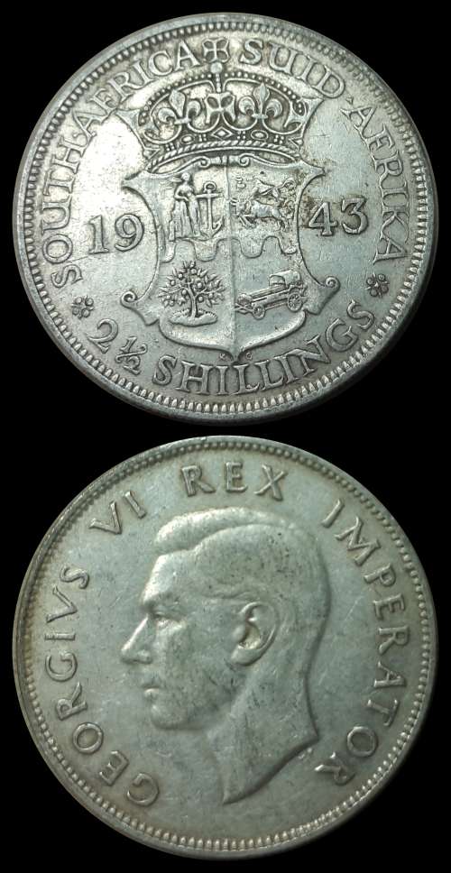1943 Uni. of S. A. 2 1/2 Shillings, Coin in Circulated Conditions, as per Photo.