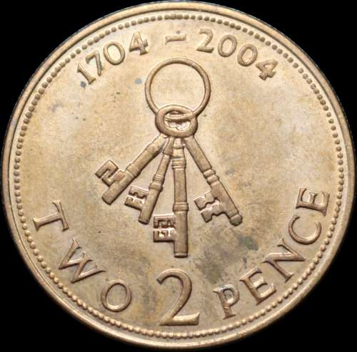 2004 Gibraltar, Excellent Two Pence in  (AUNC), Issue: 300th Anniversary of British Occupation.