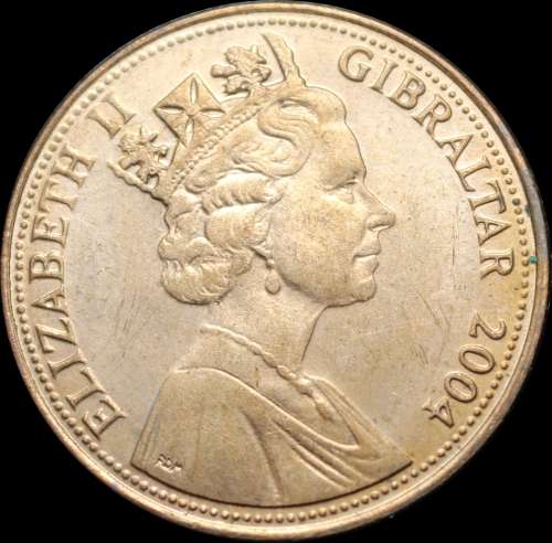 2004 Gibraltar, Excellent Two Pence in  (AUNC), Issue: 300th Anniversary of British Occupation.