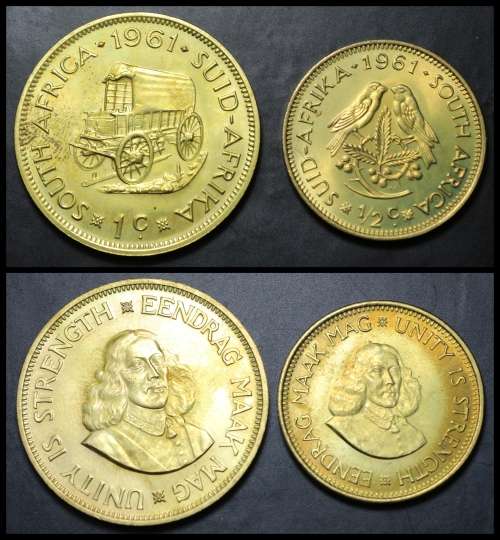 1961 Rep. of South Africa: Excellent Set of  1 Cents and 1/2 Cents Proof Coins. as per Photo.