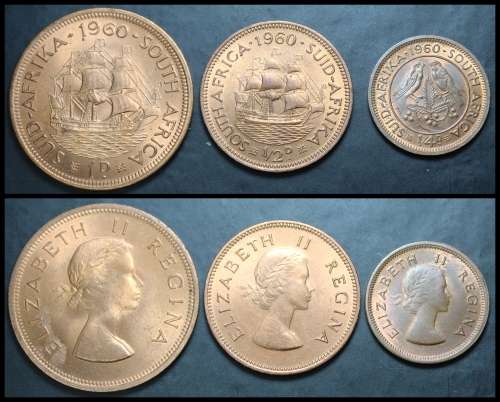 1960 Union of South Africa: Excellent Set of  Copper Coins Almost UNC, as per Photo.