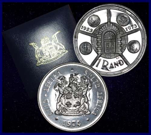 1974 : Republic of  S. A.: One Rand Proof: Issue: PRETORIA MINT ANNIVERSARY, as per Photo.