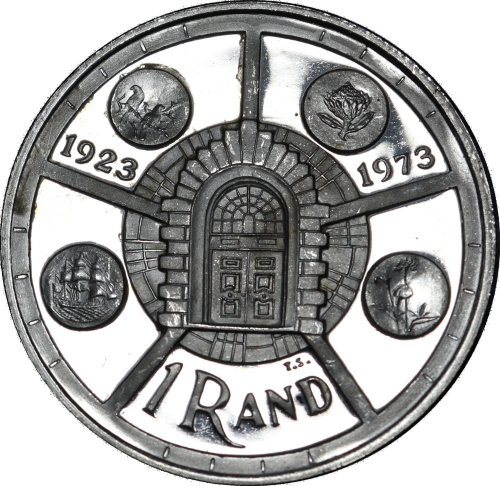 1974 : Republic of  S. A.: One Rand Proof: Issue: PRETORIA MINT ANNIVERSARY, as per Photo.