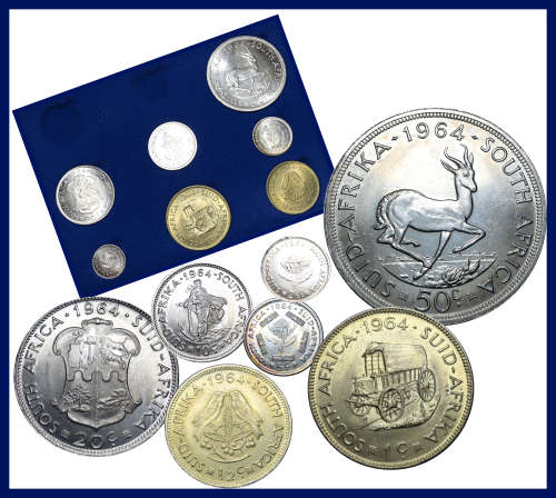1964: Rep. of  South Africa: Excellent  Set of Coins Almost UNC in Very Good Conditions, per Photo.